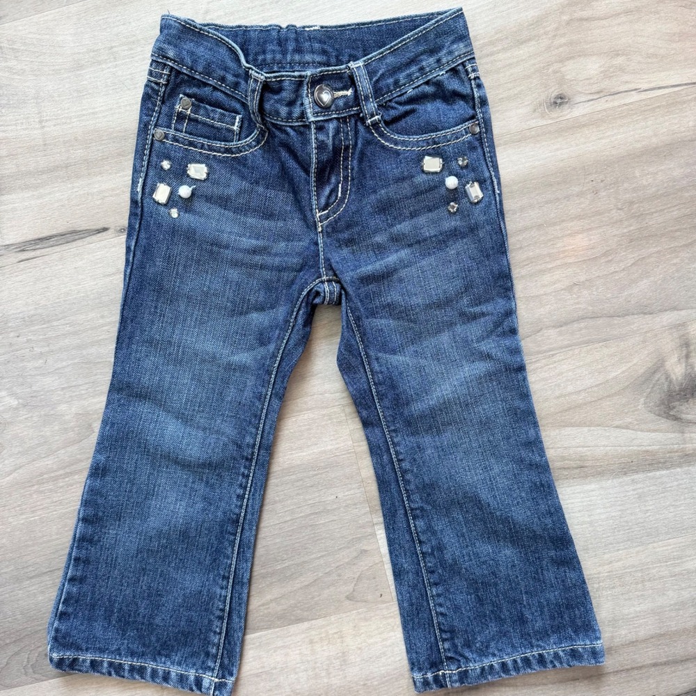 Gymboree Girls 2009 Y2K Dark Wash Embellished Bootcut Jeans Size 3 Pearl Gem